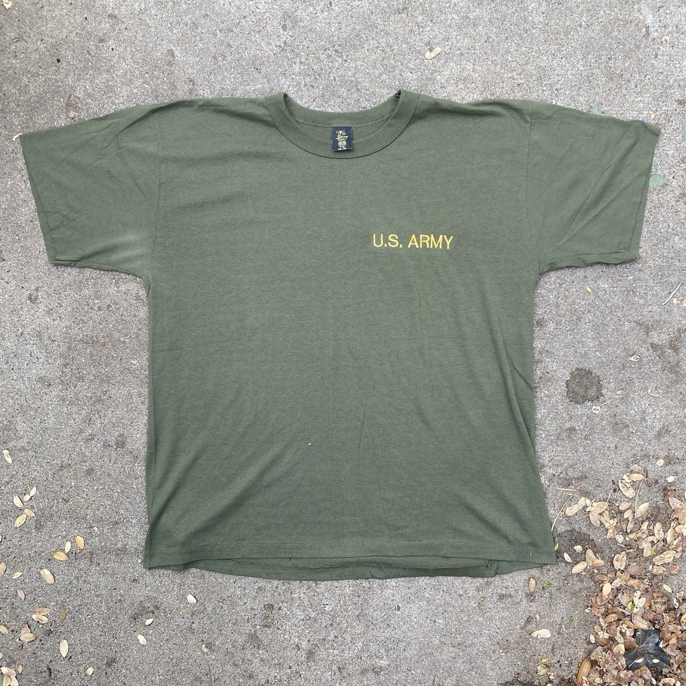 Vintage US Army Green Tee Shirt Single Stitch 70s 80s XXL Embroidered 50-50 USA